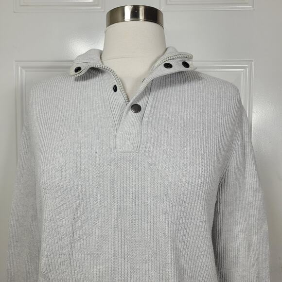 Express Men's Gray Ribbed Long Sleeve Knit 1/4 Zip Snap Button Sweater Small - Picture 5 of 8